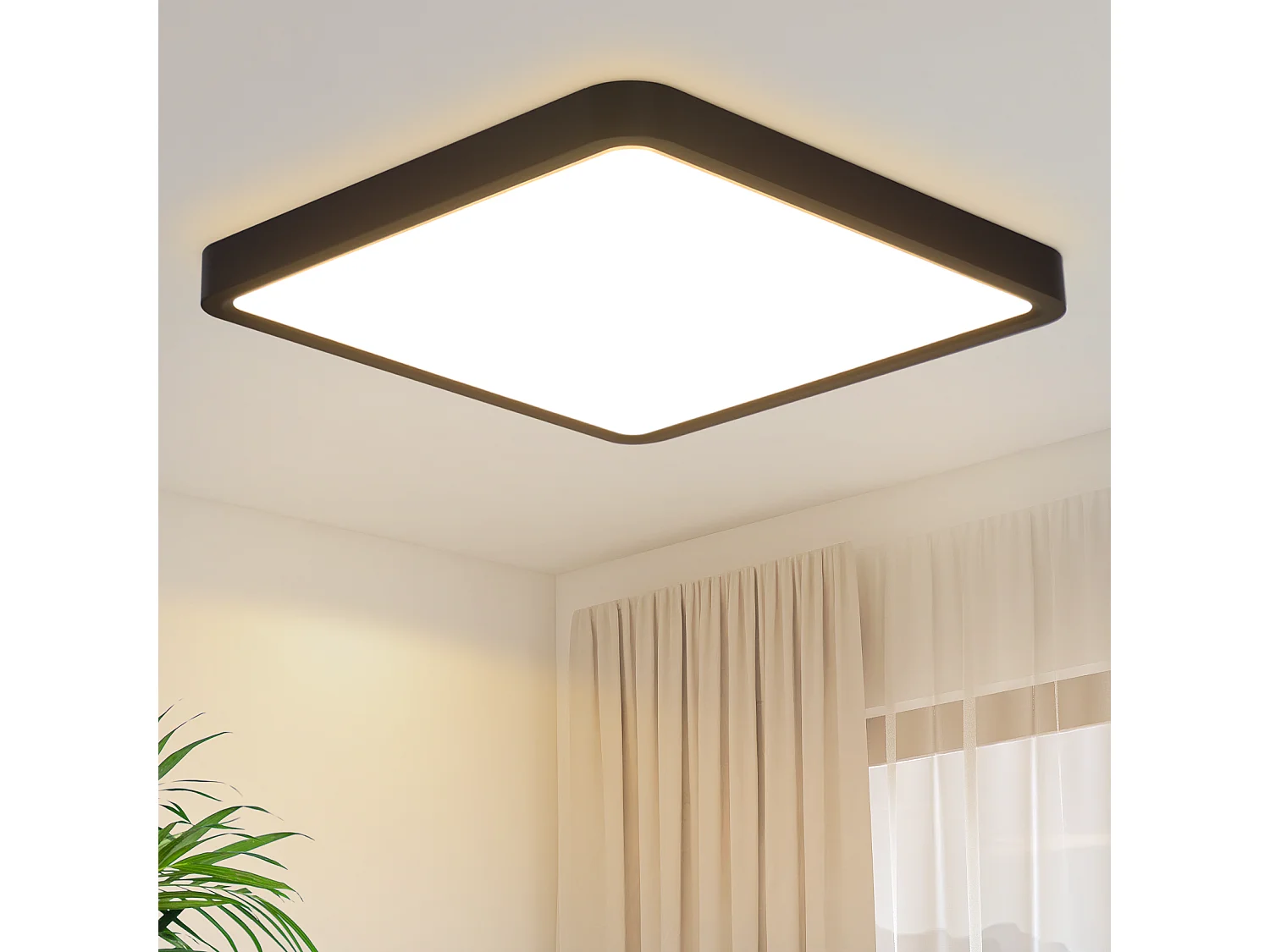 NETTLIFE Lámpara de techo LED plana para dormitorio, 23 cm, 18 W, cuadrada, negra, 3000 K