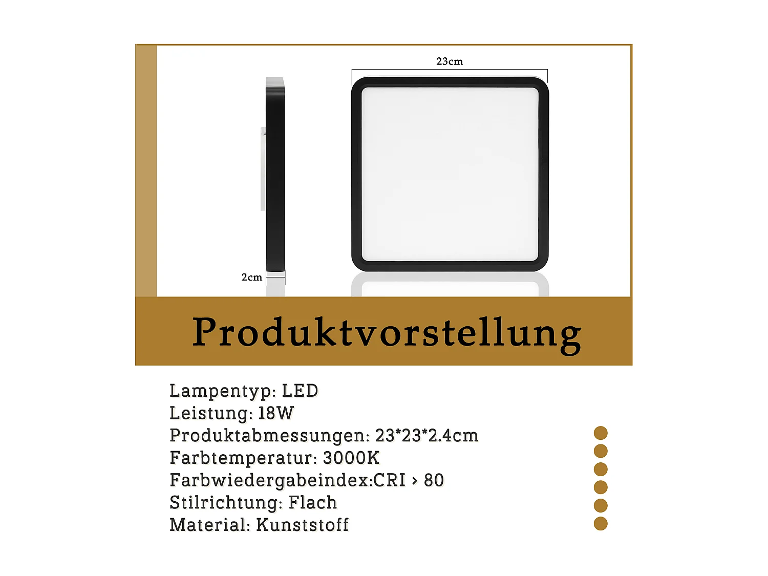 NETTLIFE Lámpara de techo LED plana para dormitorio, 23 cm, 18 W, cuadrada, negra, 3000 K