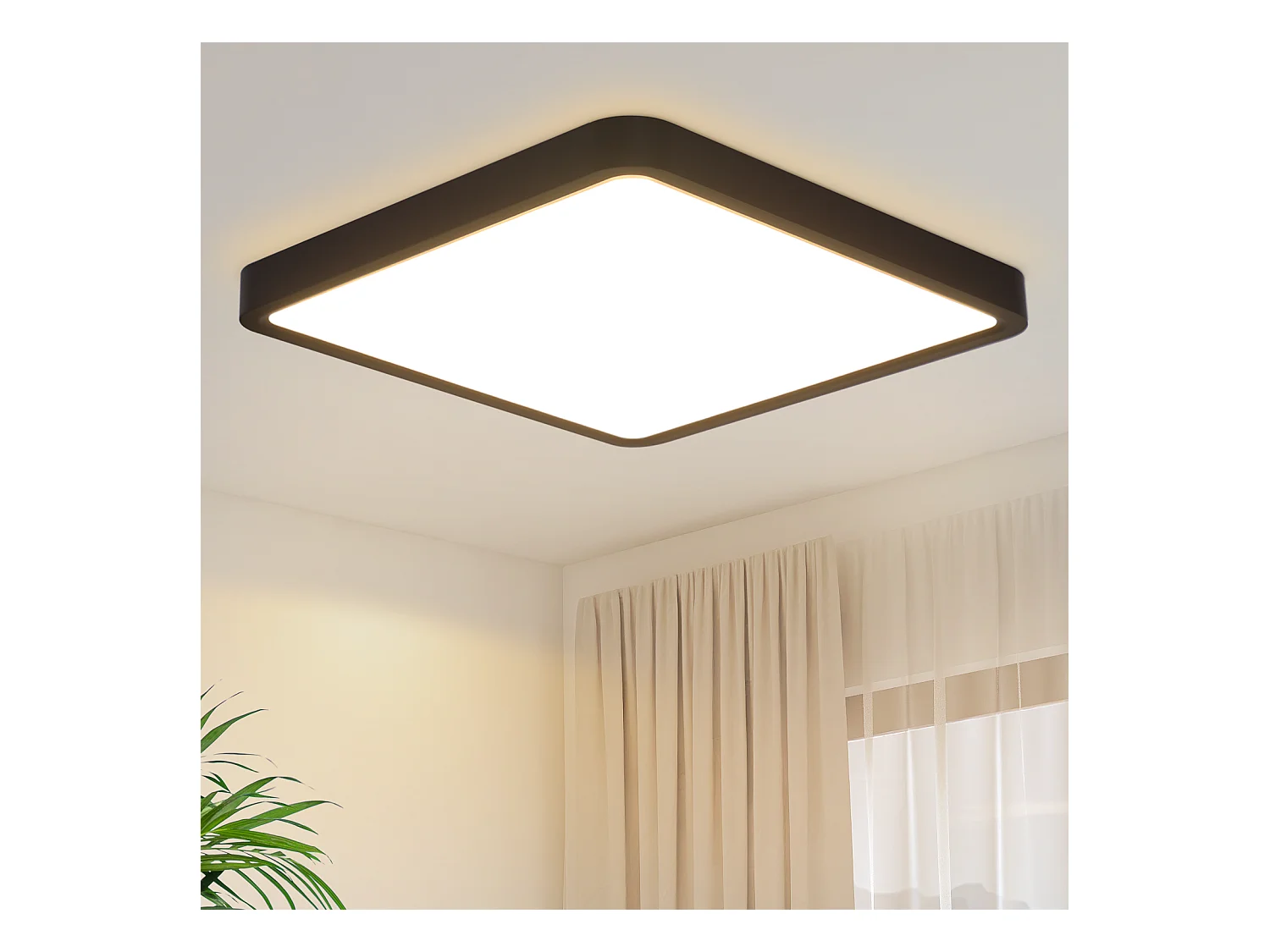 NETTLIFE Plafonnier LED plafonnier lampe de chambre plate 23CM 18W carré noir 3000K