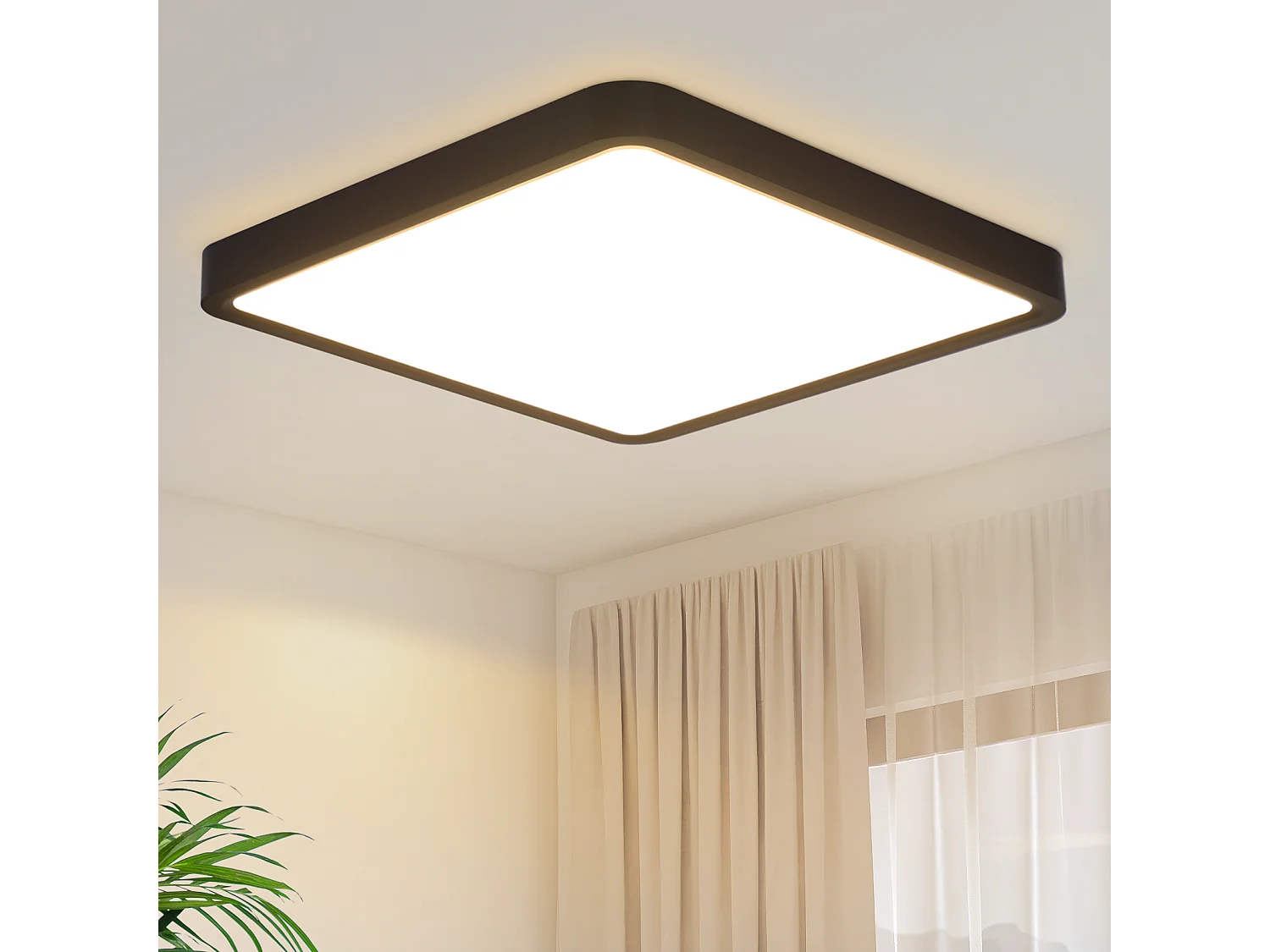 NETTLIFE Lámpara de techo LED plana para dormitorio, 23 cm, 18 W, cuadrada, negra, 3000 K