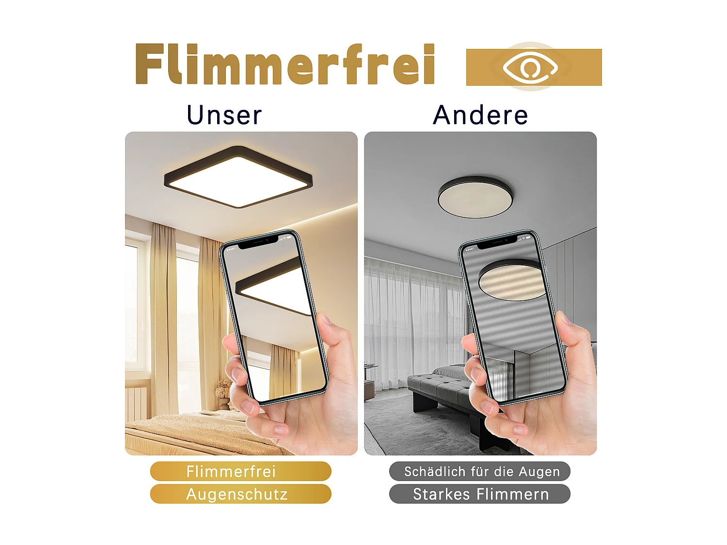 NETTLIFE Plafonnier LED plafonnier lampe de chambre plate 23CM 18W carré noir 3000K