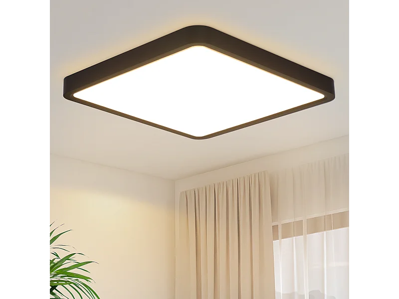 NETTLIFE Lámpara de techo LED plana para dormitorio, 23 cm, 18 W, cuadrada, negra, 3000 K