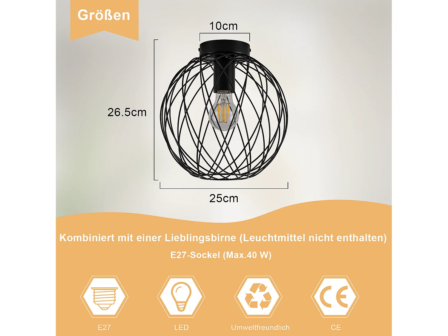 NETTLIFE Deckenleuchte Vintage Schwarz Industrielle Deckenlampe - Flurlampe E27 1-flammig Retro Metallkäfig