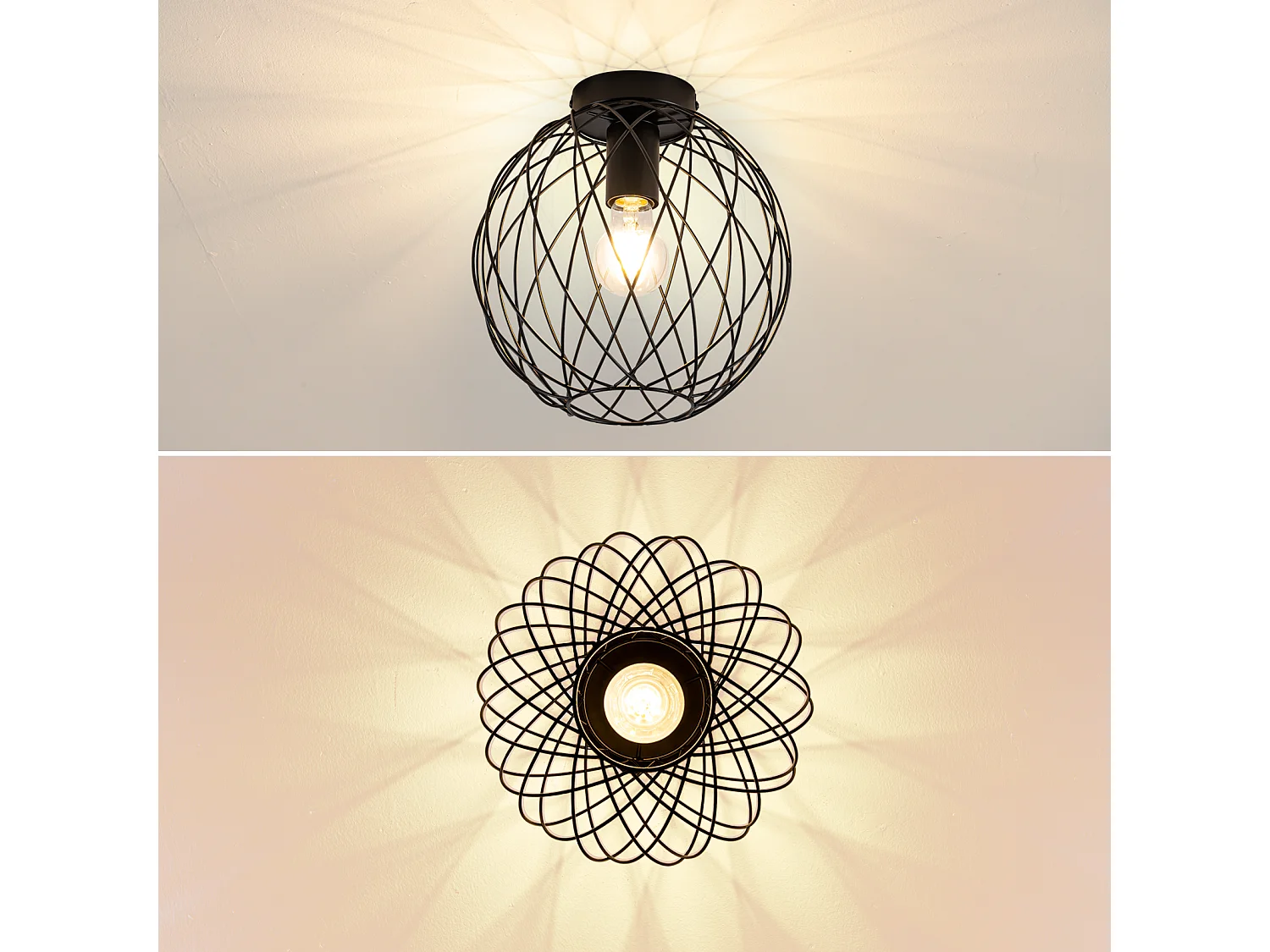 NETTLIFE Deckenleuchte Vintage Schwarz Industrielle Deckenlampe - Flurlampe E27 1-flammig Retro Metallkäfig