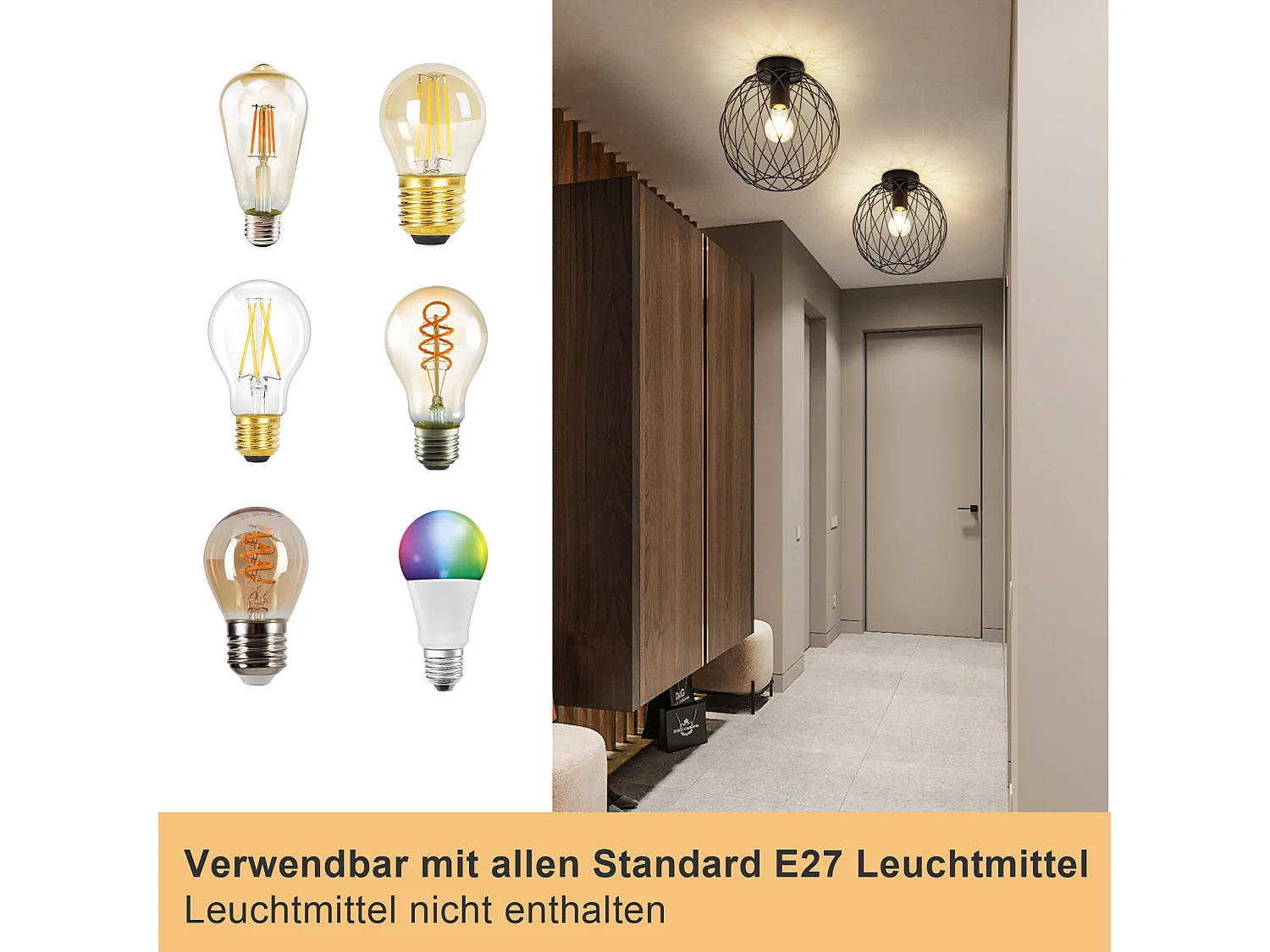 NETTLIFE Deckenleuchte Vintage Schwarz Industrielle Deckenlampe - Flurlampe E27 1-flammig Retro Metallkäfig