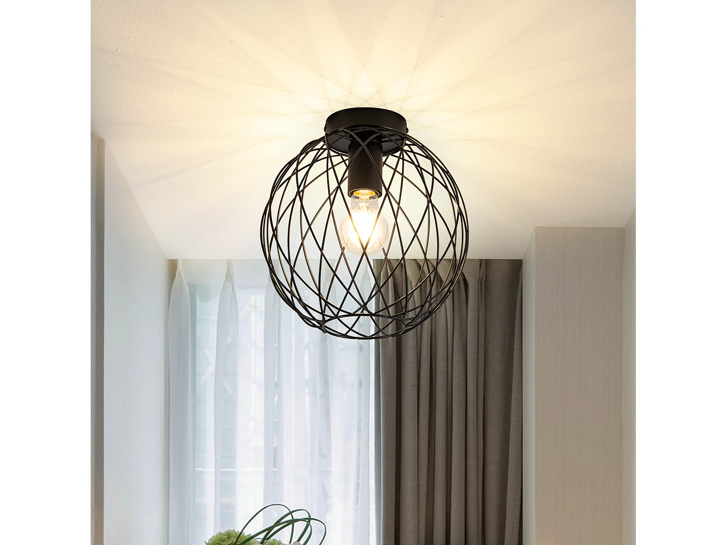 NETTLIFE Deckenleuchte Vintage Schwarz Industrielle Deckenlampe - Flurlampe E27 1-flammig Retro Metallkäfig