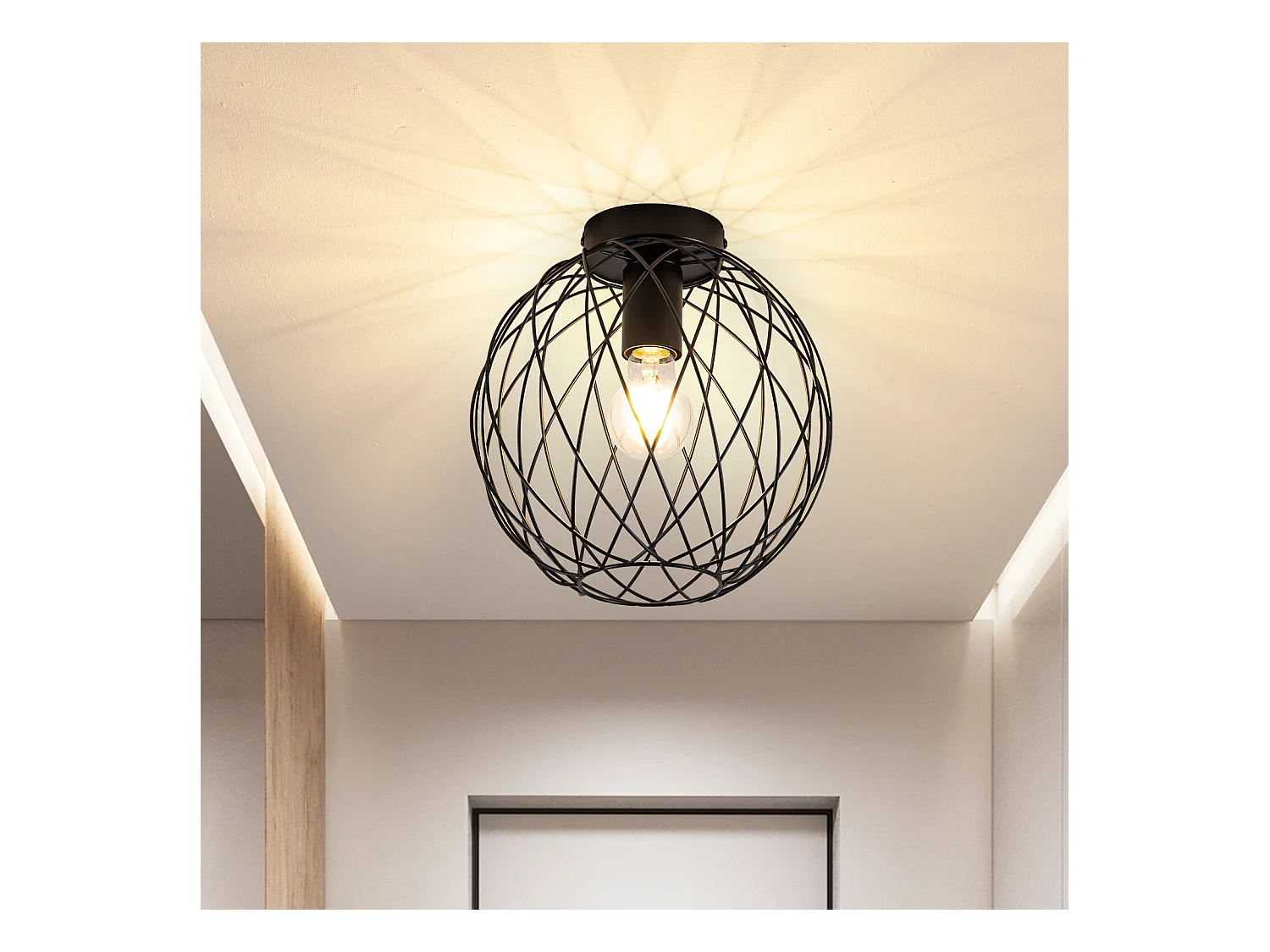 NETTLIFE Plafonnier plafonnier vintage noir industriel - lampe de couloir E27 1 ampoule rétro cage métal