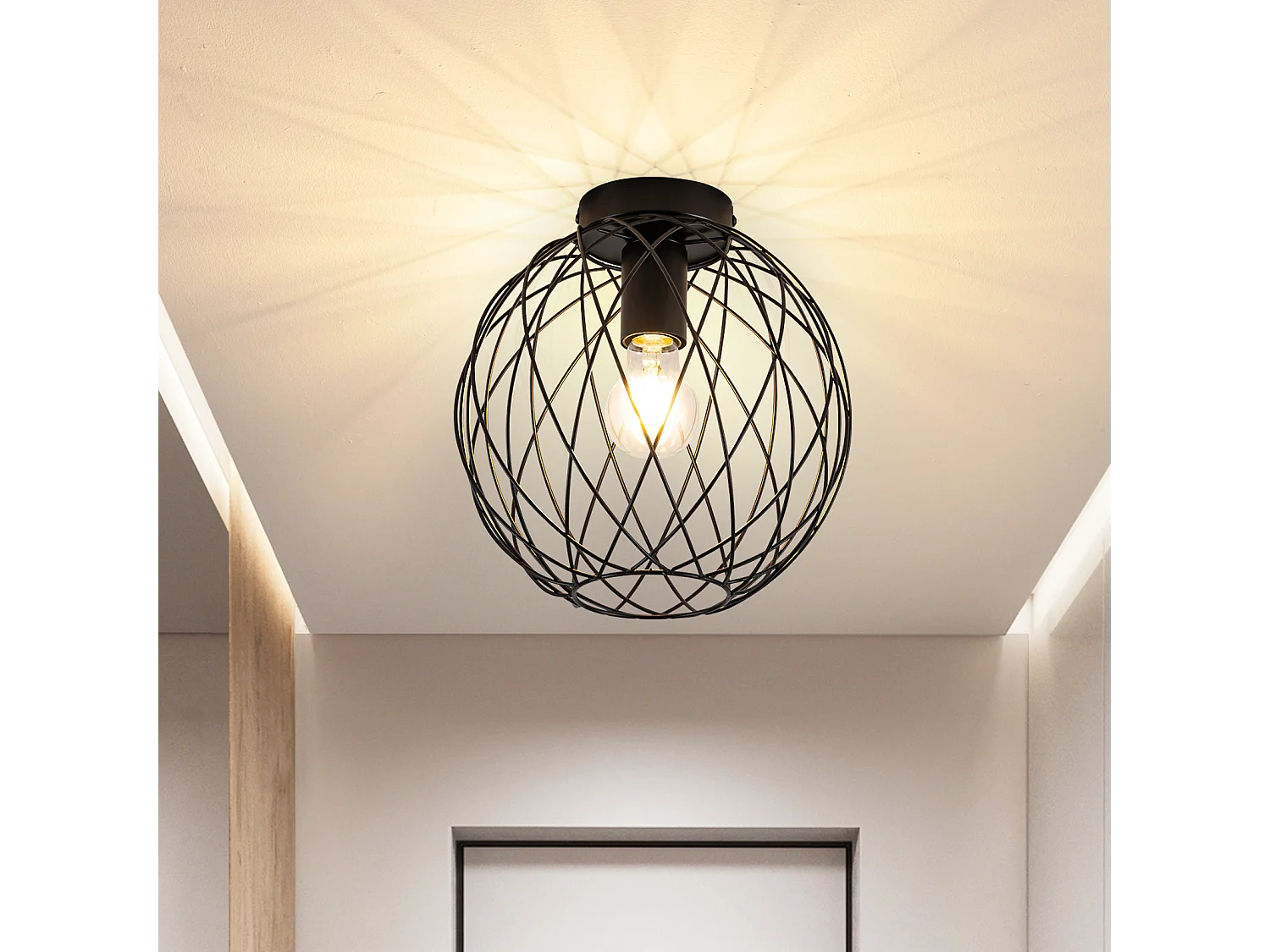 NETTLIFE Plafondlamp Vintage Zwarte Industriële Plafondlamp - Ganglamp E27 1 Lamp Retro Metalen Kooi