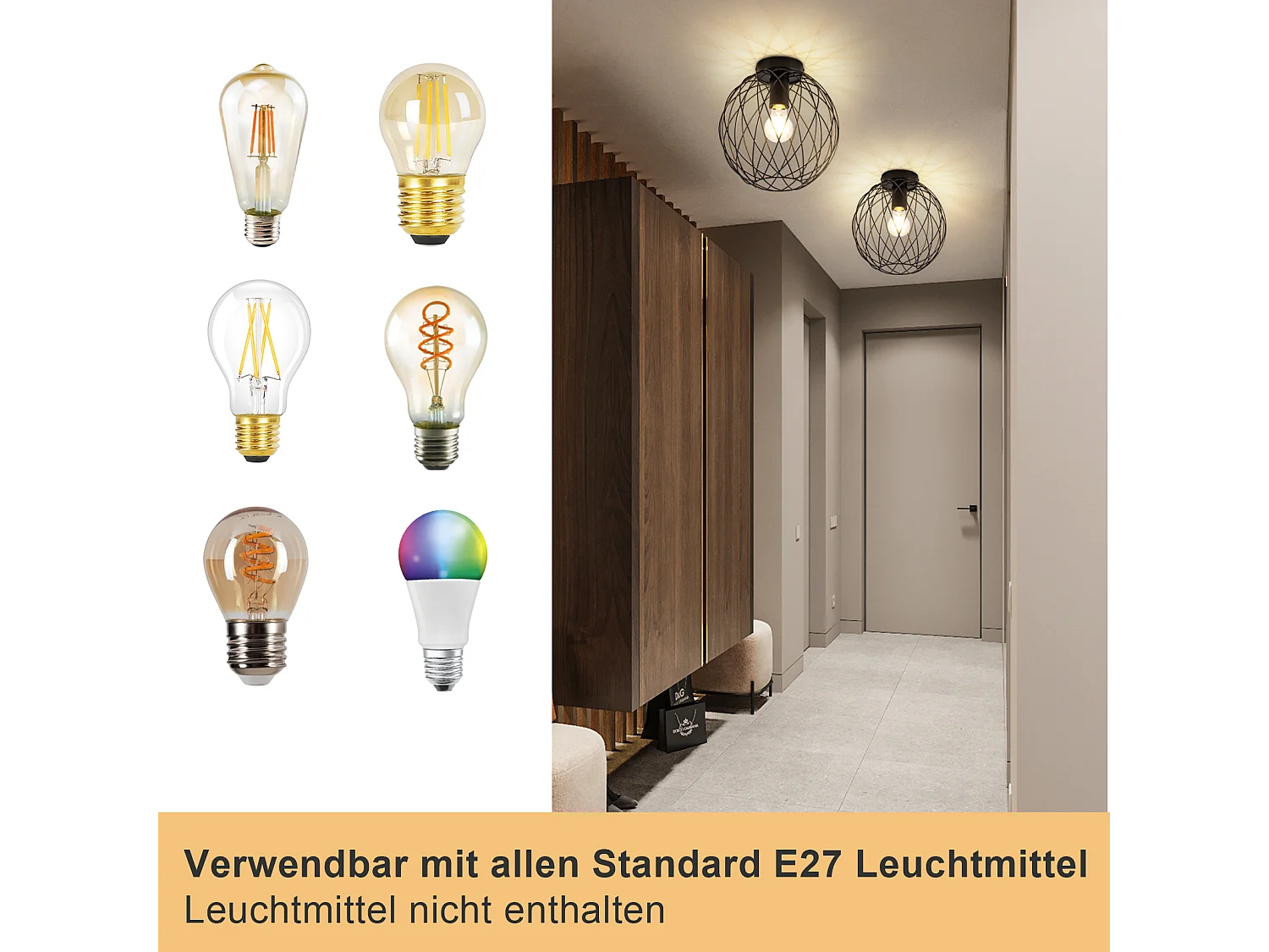 NETTLIFE Plafondlamp Vintage Zwarte Industriële Plafondlamp - Ganglamp E27 1 Lamp Retro Metalen Kooi