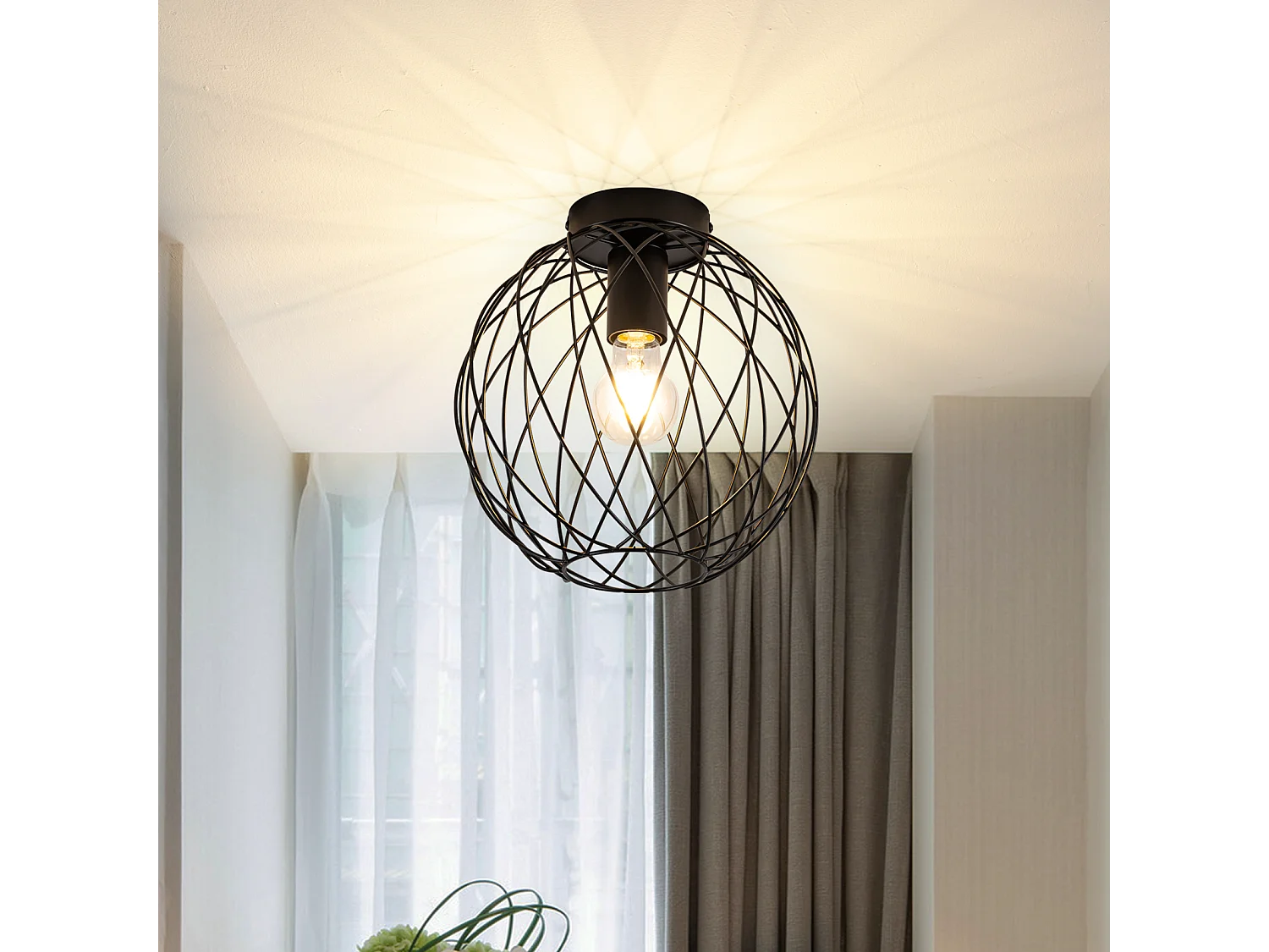 NETTLIFE Plafondlamp Vintage Zwarte Industriële Plafondlamp - Ganglamp E27 1 Lamp Retro Metalen Kooi