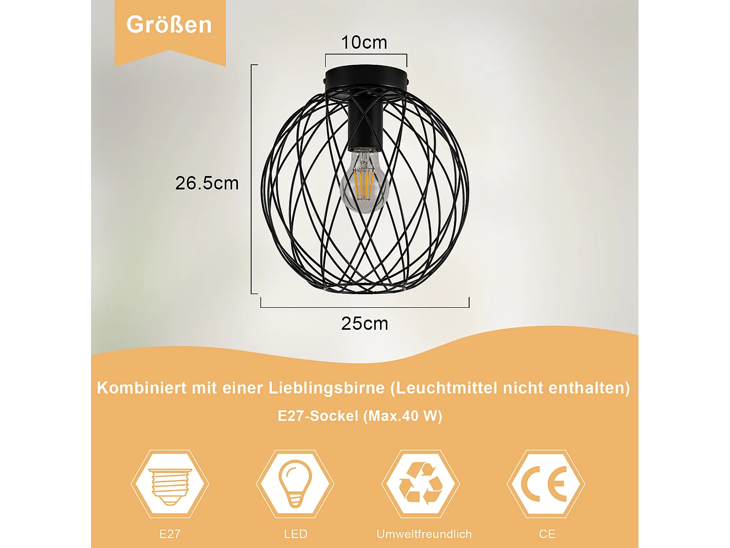 NETTLIFE Plafonnier plafonnier vintage noir industriel - lampe de couloir E27 1 ampoule rétro cage métal