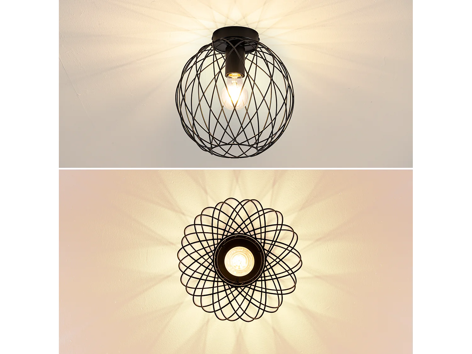 NETTLIFE Plafonnier plafonnier vintage noir industriel - lampe de couloir E27 1 ampoule rétro cage métal