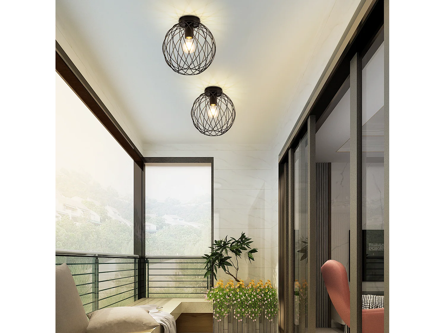 NETTLIFE Plafonnier plafonnier vintage noir industriel - lampe de couloir E27 1 ampoule rétro cage métal