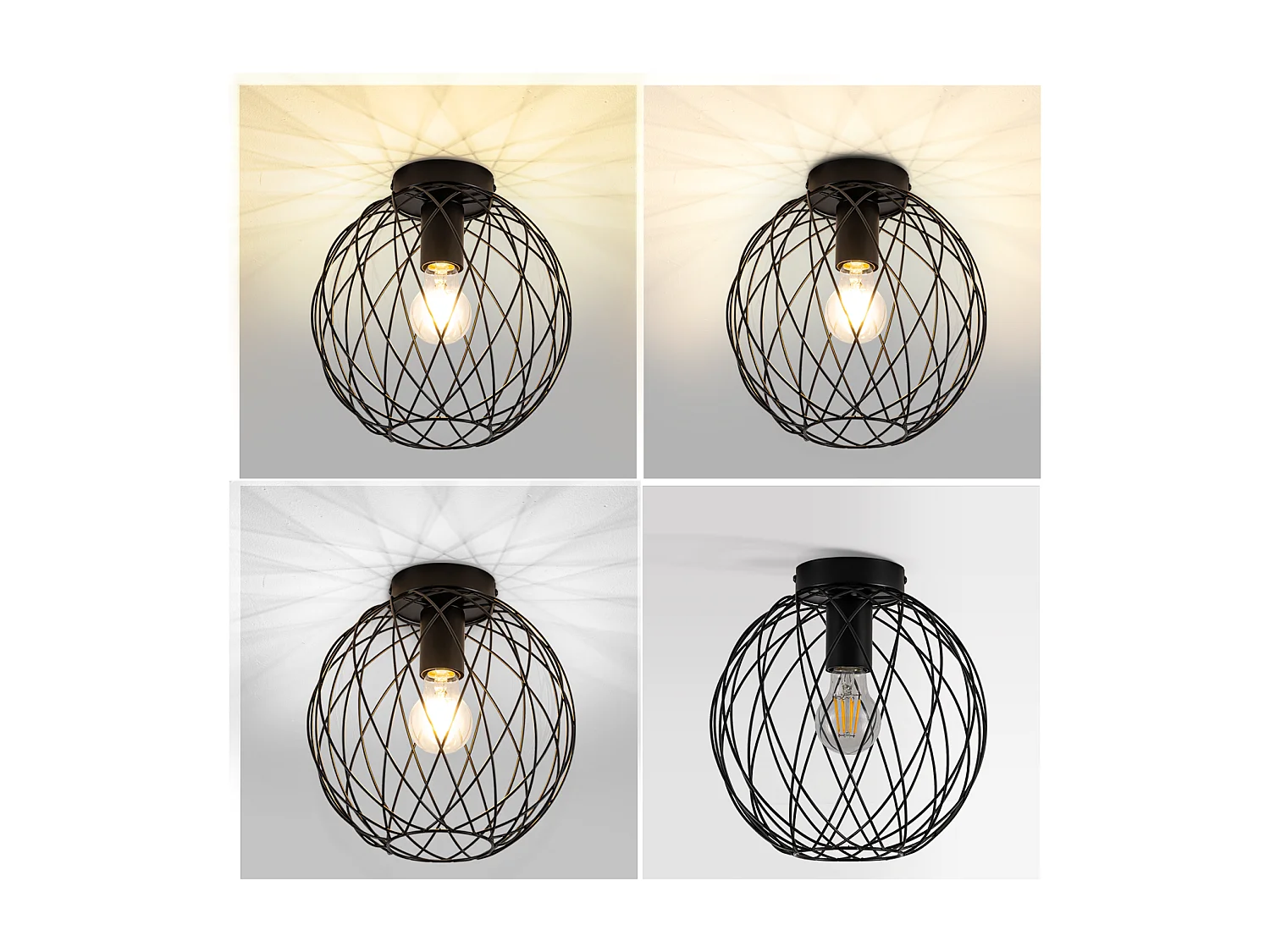 Lámpara de techo NETTLIFE, estilo industrial vintage negro, para pasillo, E27, 1 bombilla, estilo retro, con jaula metálica.