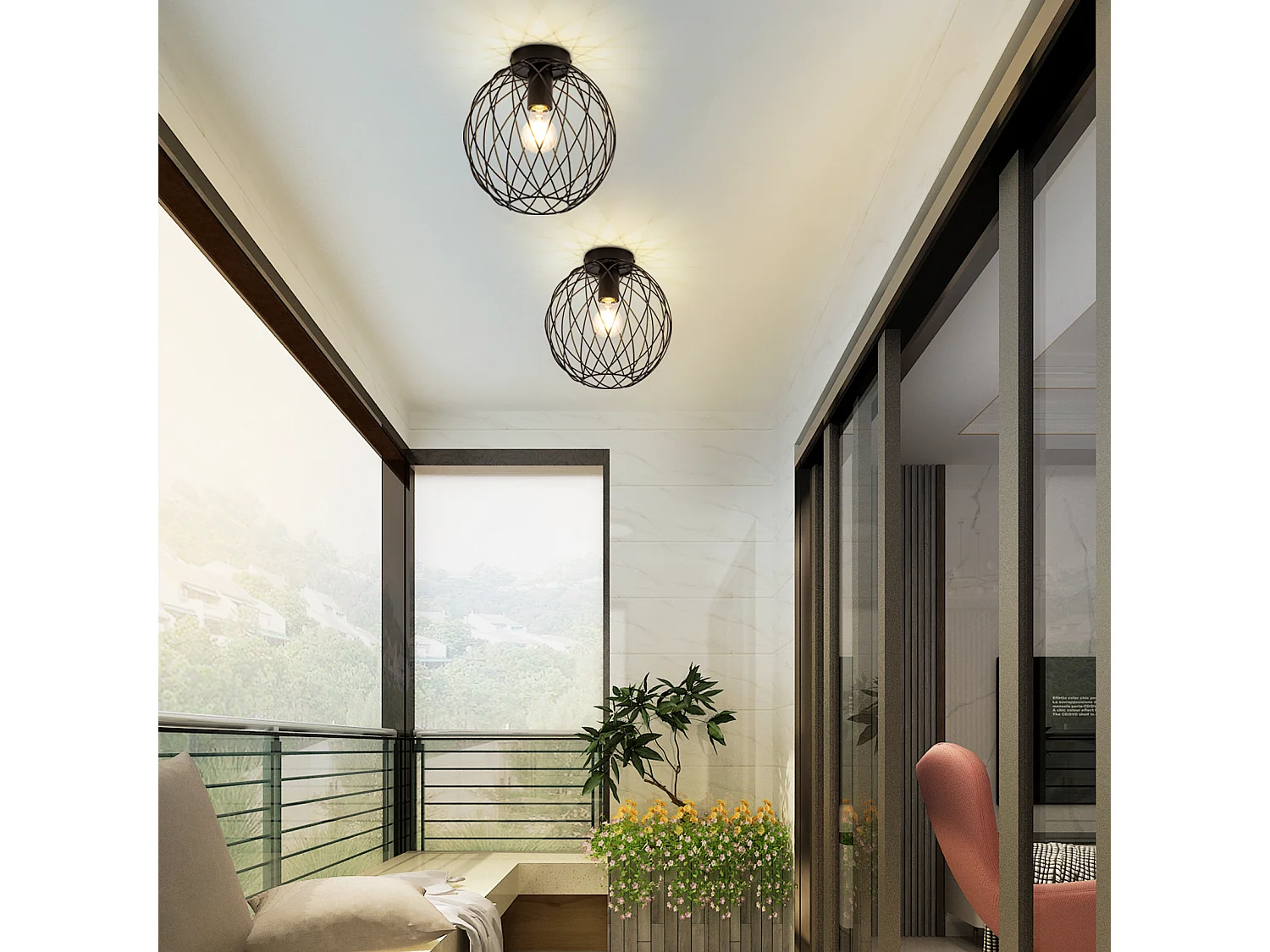 Lámpara de techo NETTLIFE, estilo industrial vintage negro, para pasillo, E27, 1 bombilla, estilo retro, con jaula metálica.