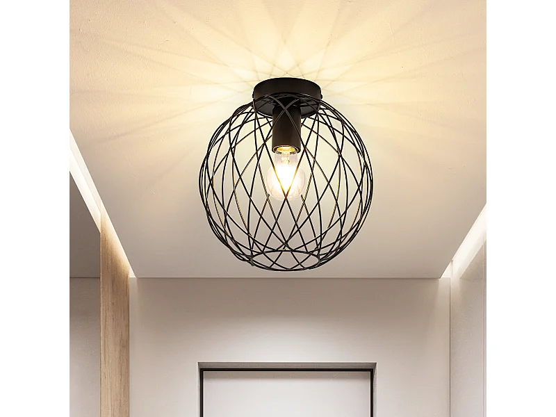 NETTLIFE Plafonnier plafonnier vintage noir industriel - lampe de couloir E27 1 ampoule rétro cage métal