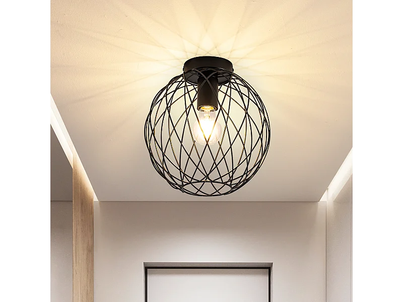 NETTLIFE Lampa sufitowa Vintage Black Industrial Lampa sufitowa - Lampa do korytarza E27 1 żarówka Retro Metalowa klatka