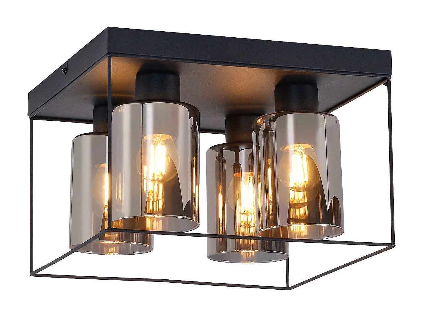 NETTLIFE Plafonnier salon plafonnier verre 4 ampoules E27 vintage noir style industriel métal rétro