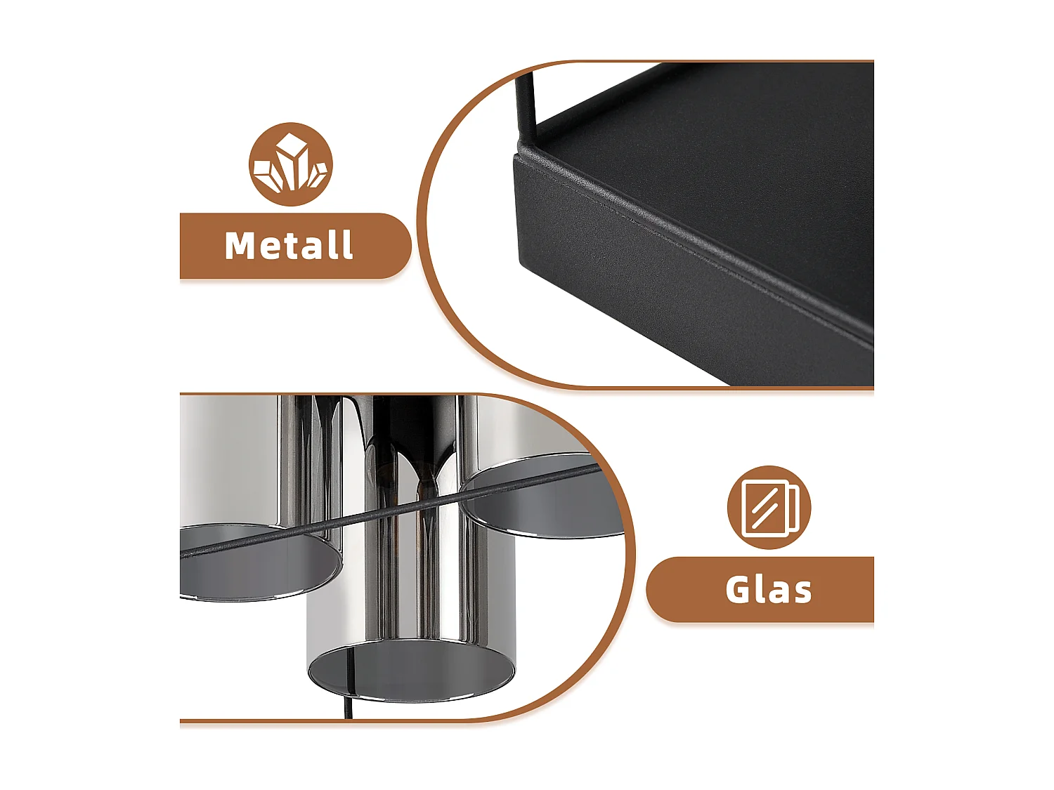 NETTLIFE Deckenleuchte Wohnzimmer Deckenlampe Glas 4 flammig E27 Vintage Schwarz Industriestil Metall Retro