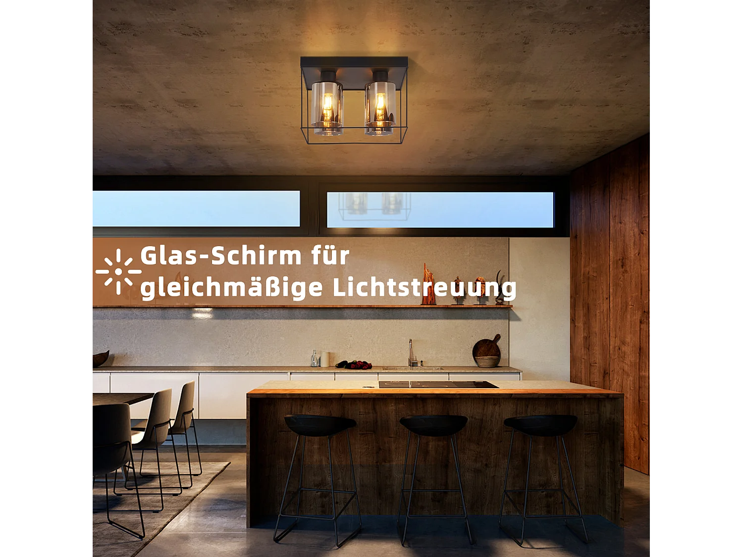 NETTLIFE Plafonnier salon plafonnier verre 4 ampoules E27 vintage noir style industriel métal rétro