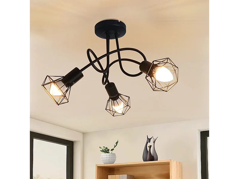 NETTLIFE Spot de plafond LED 3 ampoules noir vintage orientable 350° spot industriel E14