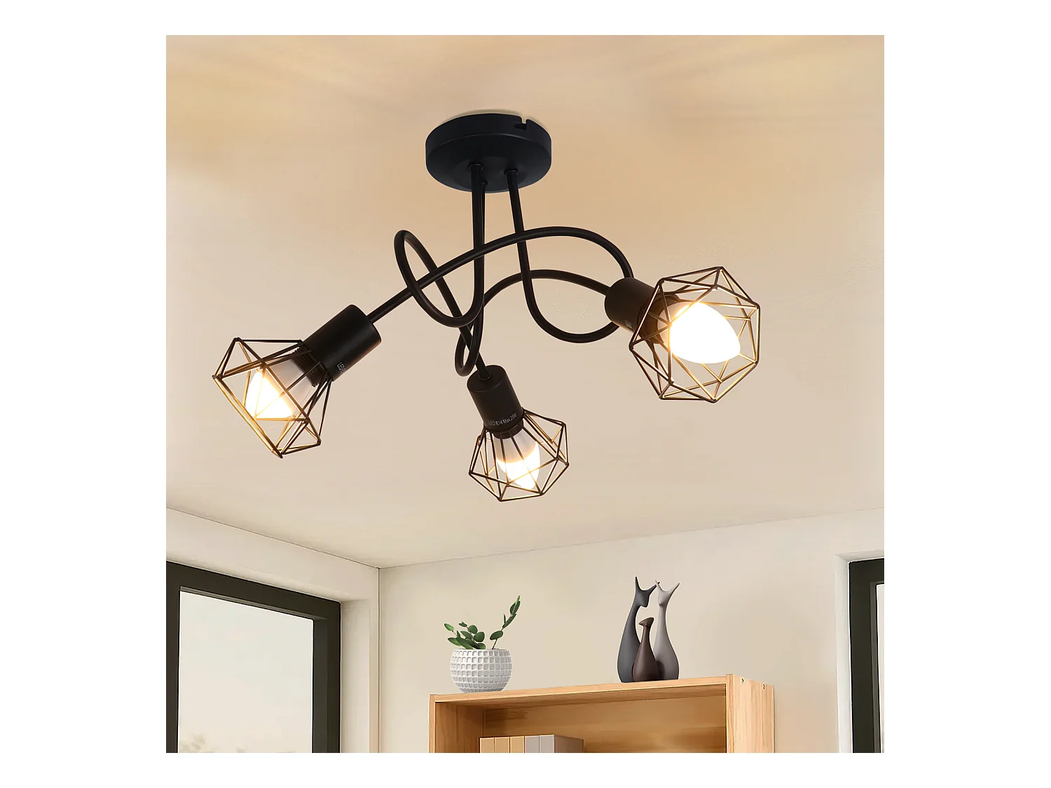 NETTLIFE Spot de plafond LED 3 ampoules noir vintage orientable 350° spot industriel E14