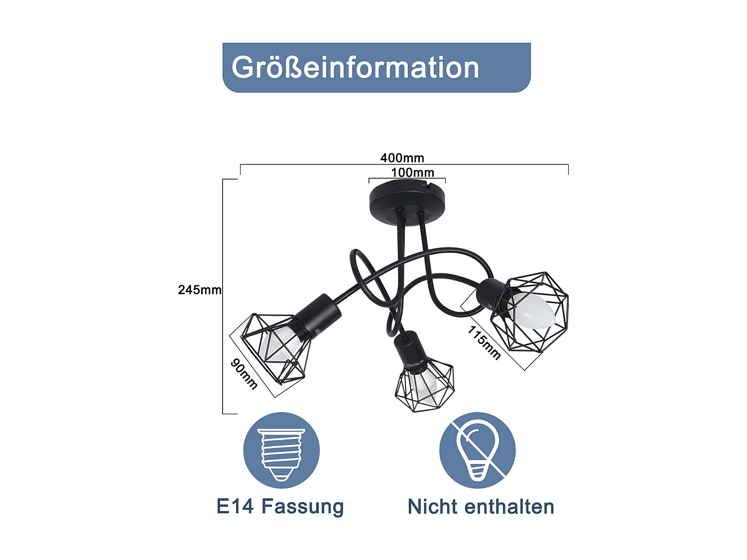 NETTLIFE LED plafondspot 3 lampen zwart vintage verstelbare 350° industriële spot E14