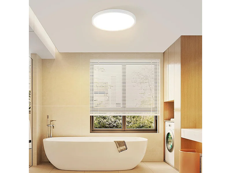 NETTLIFE Plafonnier LED Plat Noir 18cm 15W Rond Salle de Bain Petit Blanc Chaud 3000K