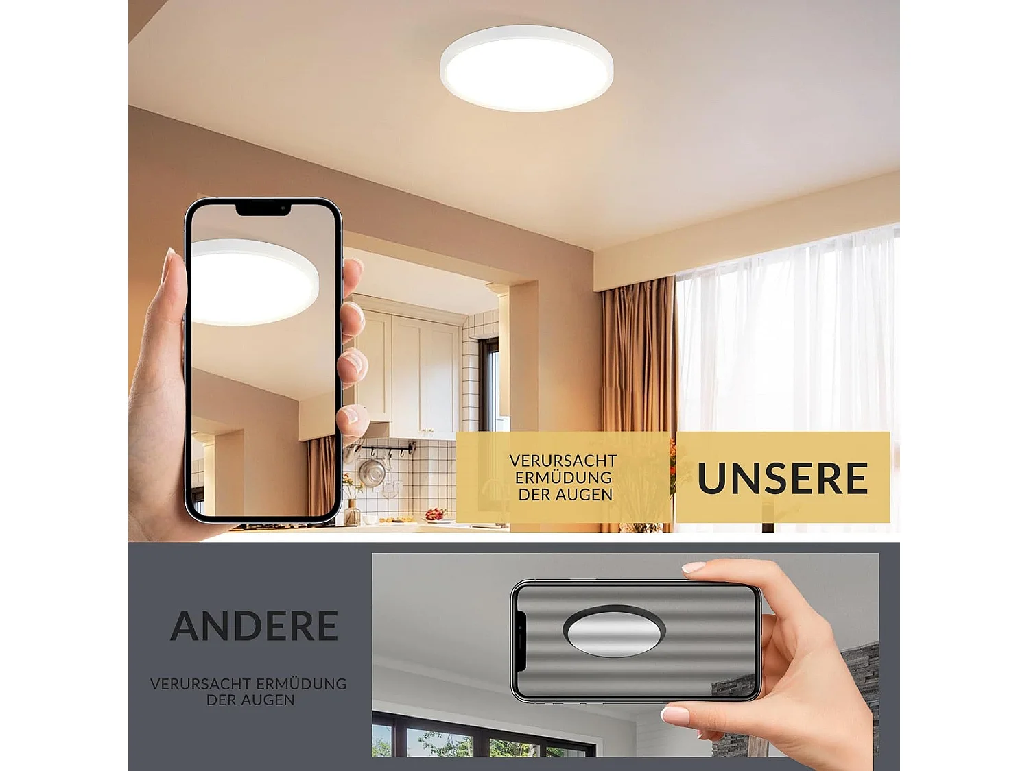 NETTLIFE Plafonnier LED Plat Noir 18cm 15W Rond Salle de Bain Petit Blanc Chaud 3000K