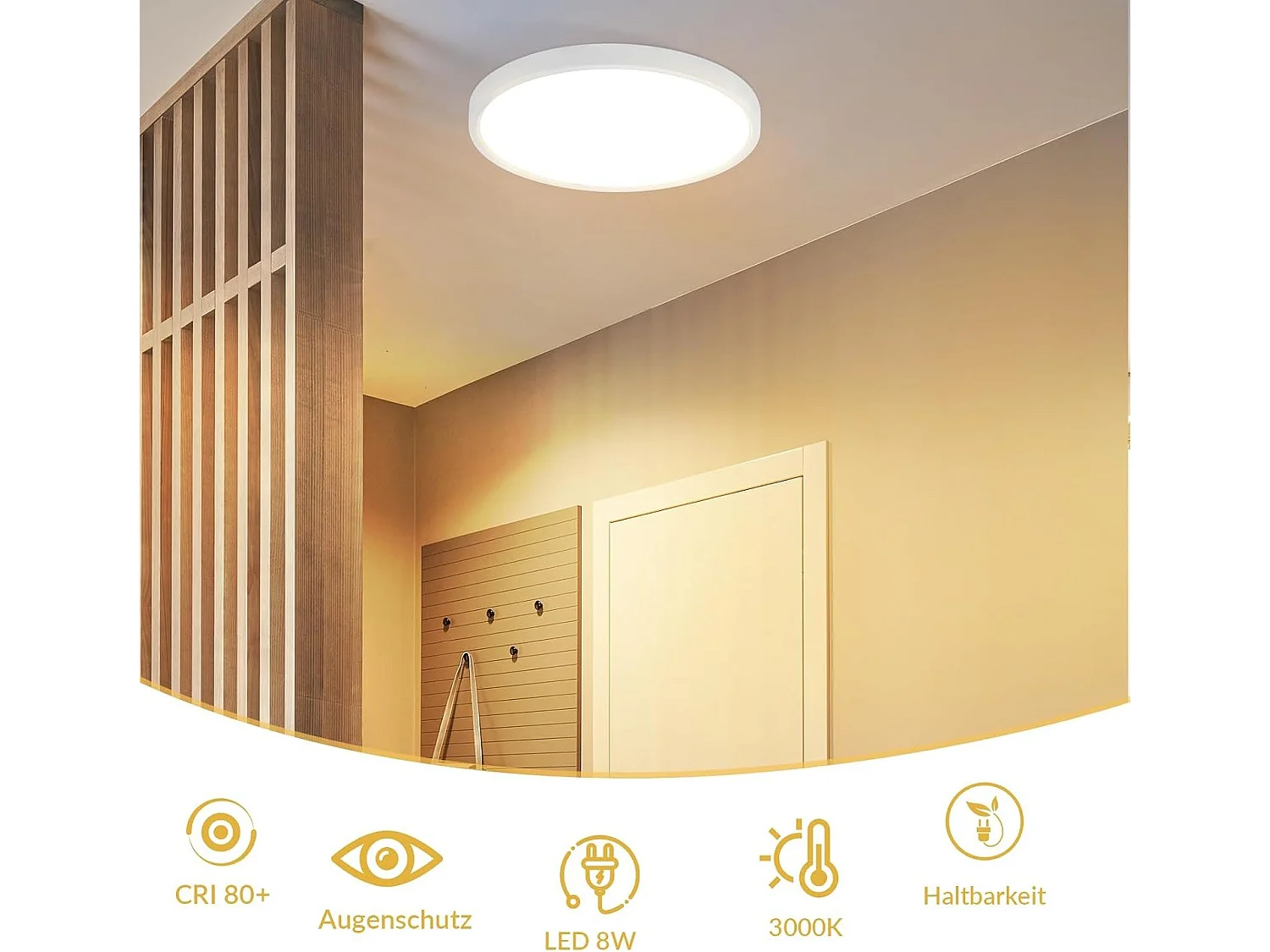 NETTLIFE Plafonnier LED Plat Noir 18cm 15W Rond Salle de Bain Petit Blanc Chaud 3000K