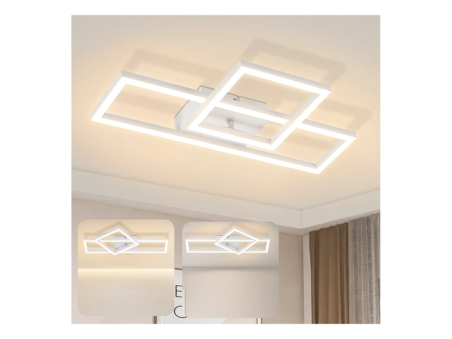 NETTLIFE Plafonnier LED plafonnier salon 20W design moderne lampe de cuisine blanc chaud carré blanc