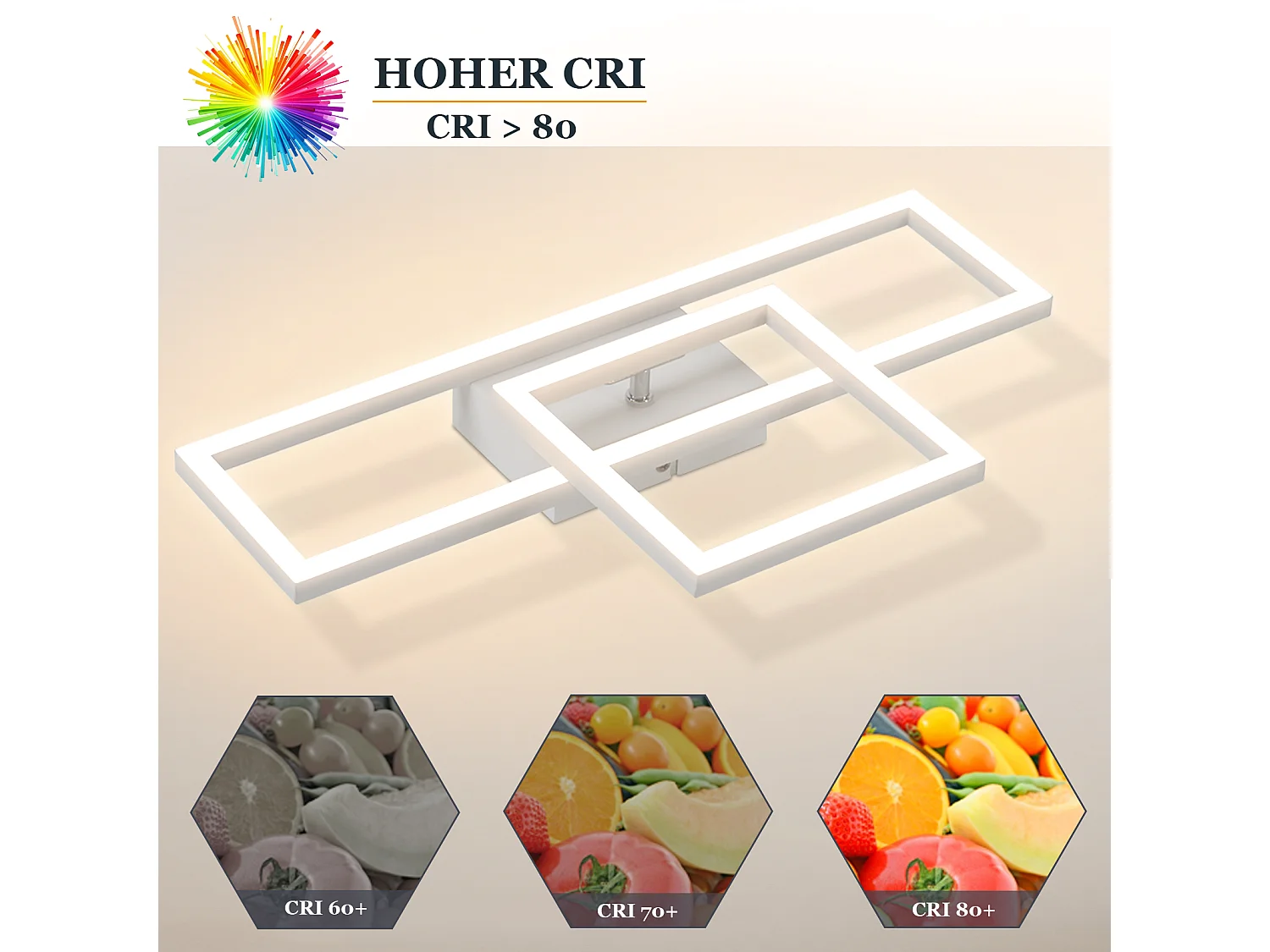 NETTLIFE Plafonnier LED plafonnier salon 20W design moderne lampe de cuisine blanc chaud carré blanc