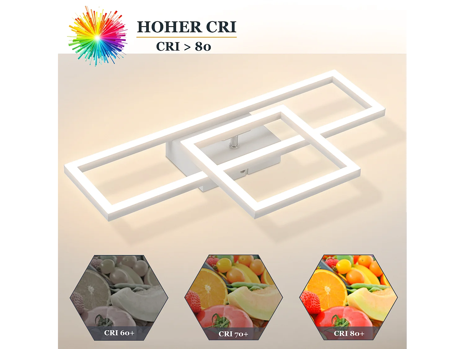 NETTLIFE Plafonnier LED plafonnier salon 20W design moderne lampe de cuisine blanc chaud carré blanc