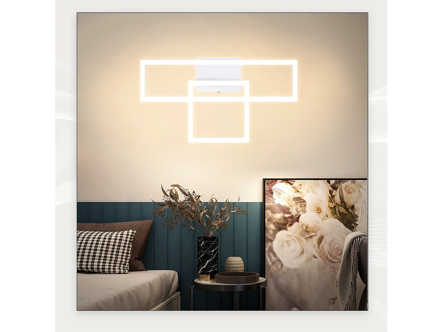 NETTLIFE Plafonnier LED plafonnier salon 20W design moderne lampe de cuisine blanc chaud carré blanc