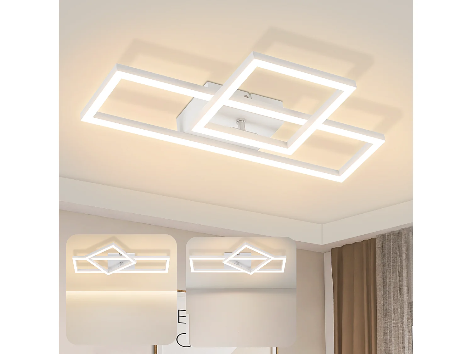 NETTLIFE Lámpara de techo LED para salón, 20 W, diseño moderno, lámpara de cocina, blanco cálido, cuadrada, blanca