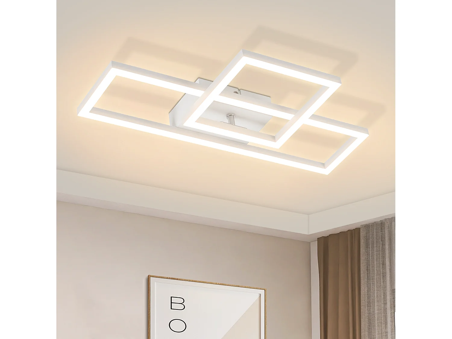 NETTLIFE Lámpara de techo LED para salón, 20 W, diseño moderno, lámpara de cocina, blanco cálido, cuadrada, blanca