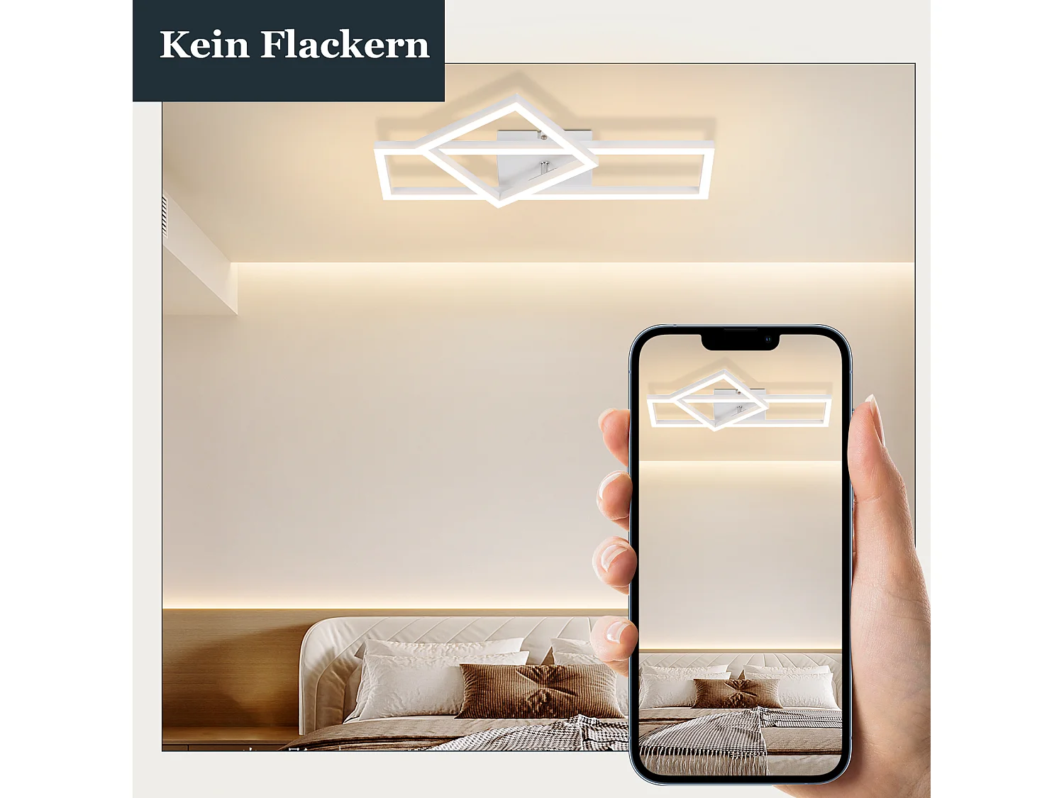NETTLIFE Lámpara de techo LED para salón, 20 W, diseño moderno, lámpara de cocina, blanco cálido, cuadrada, blanca