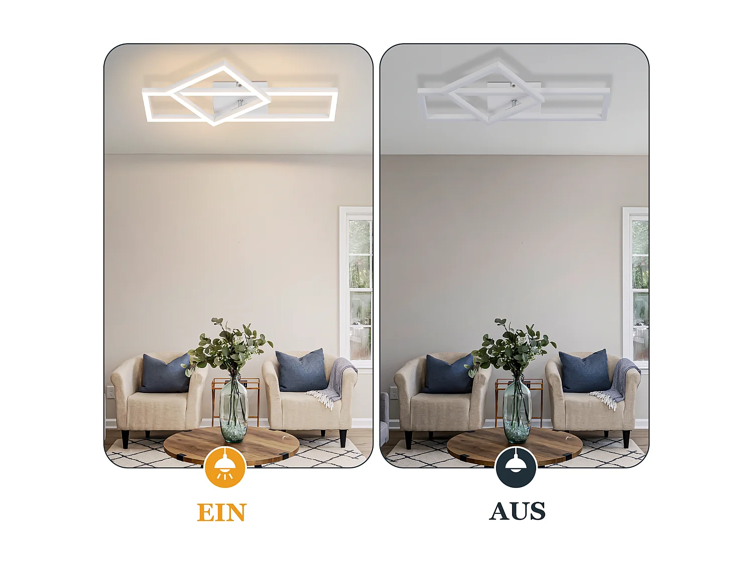 NETTLIFE Lámpara de techo LED para salón, 20 W, diseño moderno, lámpara de cocina, blanco cálido, cuadrada, blanca
