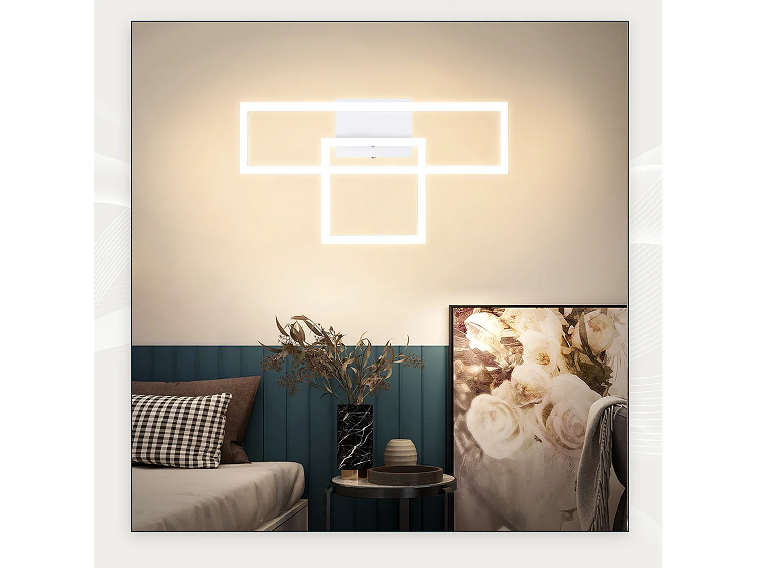 NETTLIFE Lámpara de techo LED para salón, 20 W, diseño moderno, lámpara de cocina, blanco cálido, cuadrada, blanca