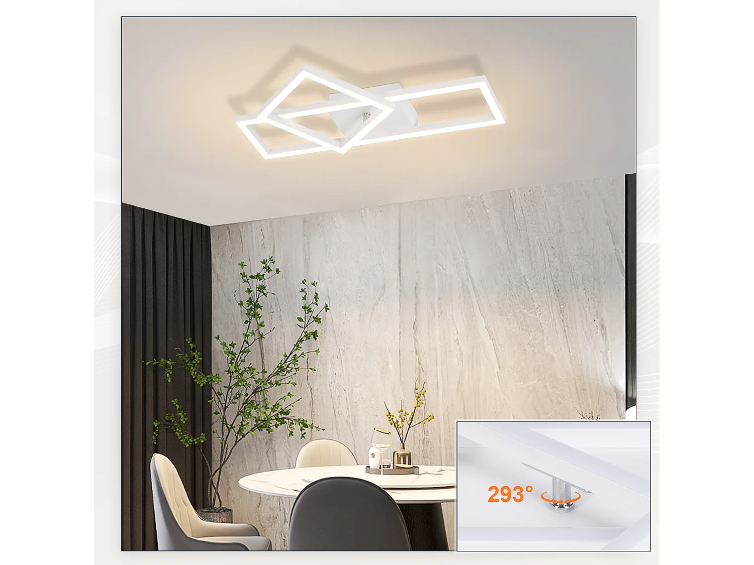 NETTLIFE Lámpara de techo LED para salón, 20 W, diseño moderno, lámpara de cocina, blanco cálido, cuadrada, blanca