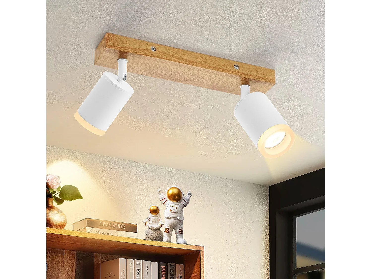 NETTLIFE Spot de plafond blanc GU10 spot mural en bois vintage pivotant sans ampoule orientable à 350° industriel