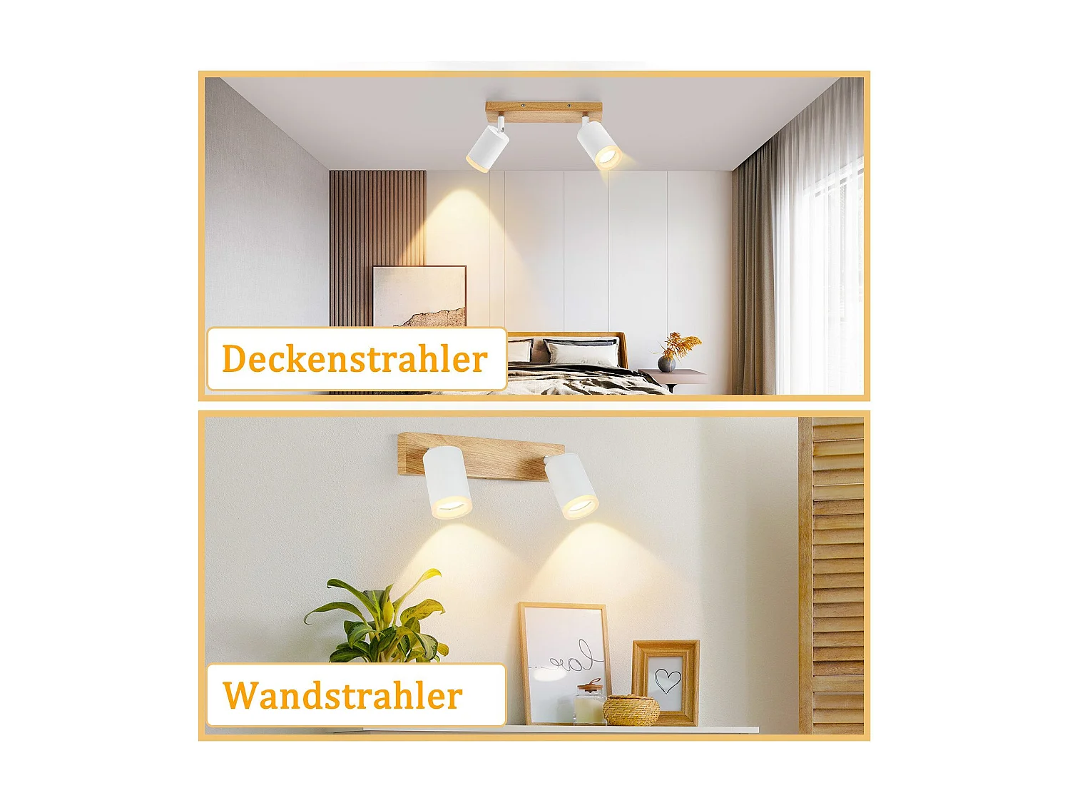 NETTLIFE Spot de plafond blanc GU10 spot mural en bois vintage pivotant sans ampoule orientable à 350° industriel