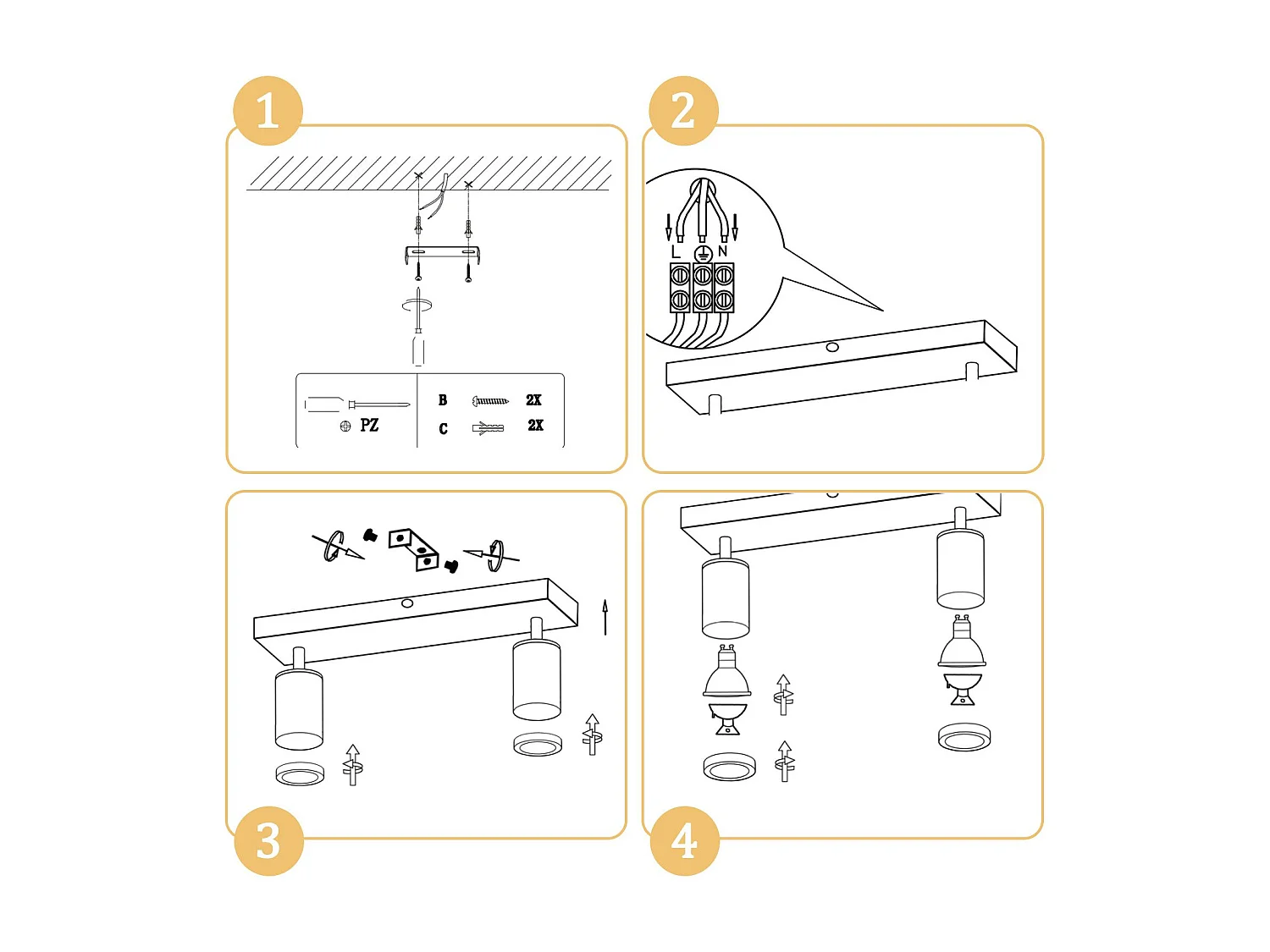 NETTLIFE Spot de plafond blanc GU10 spot mural en bois vintage pivotant sans ampoule orientable à 350° industriel