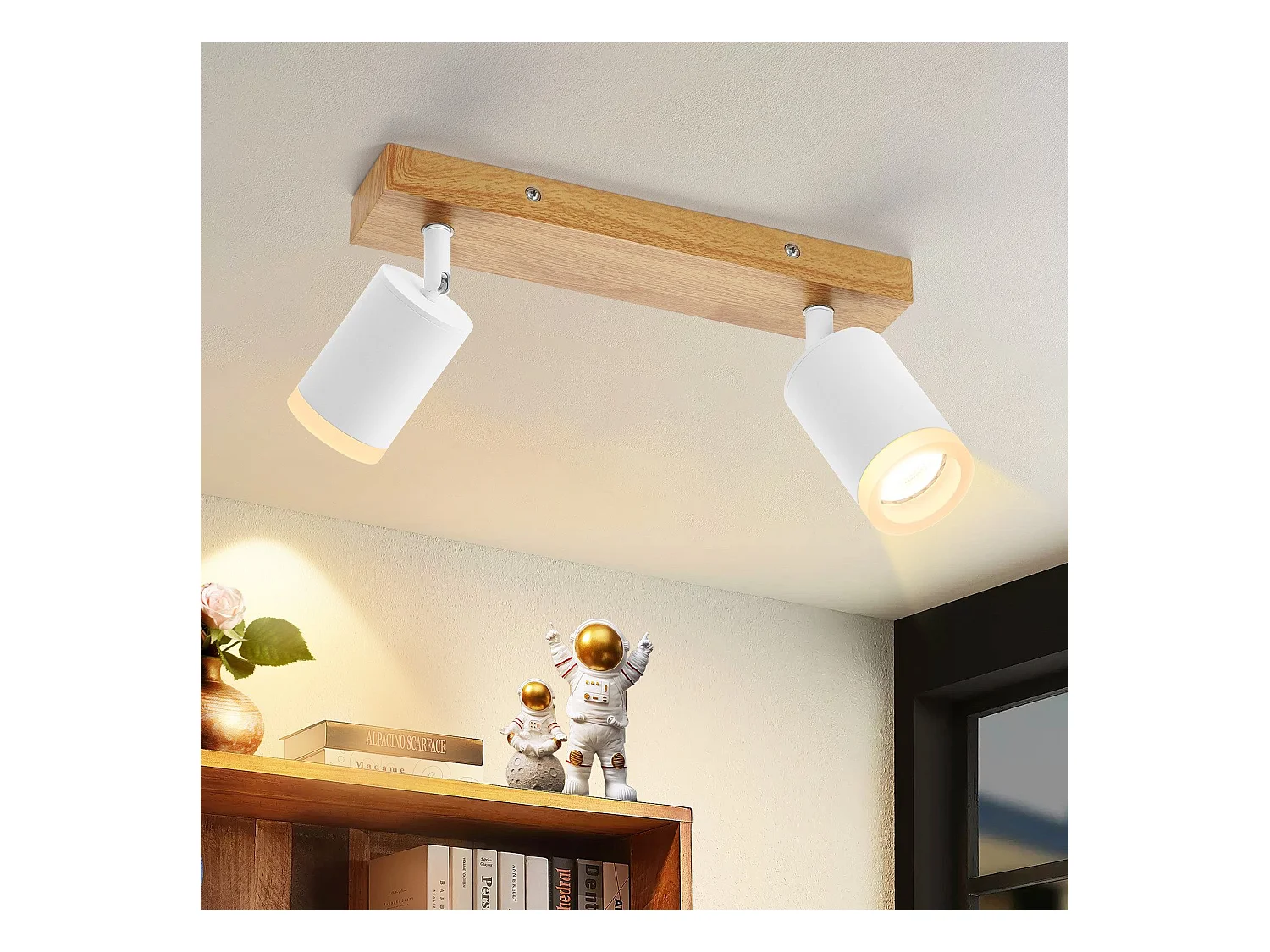 NETTLIFE Spot de plafond blanc GU10 spot mural en bois vintage pivotant sans ampoule orientable à 350° industriel