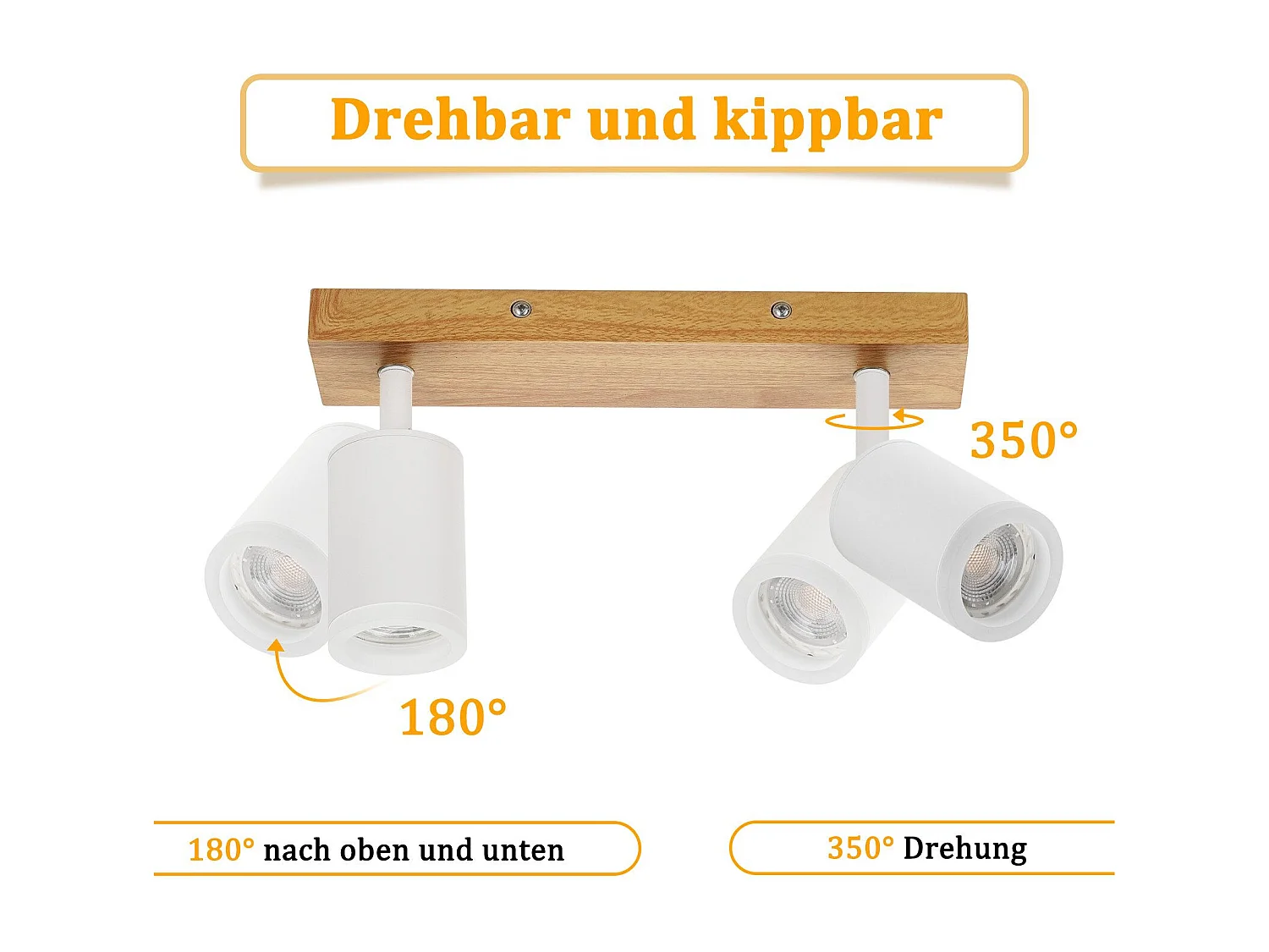 NETTLIFE Spot de plafond blanc GU10 spot mural en bois vintage pivotant sans ampoule orientable à 350° industriel