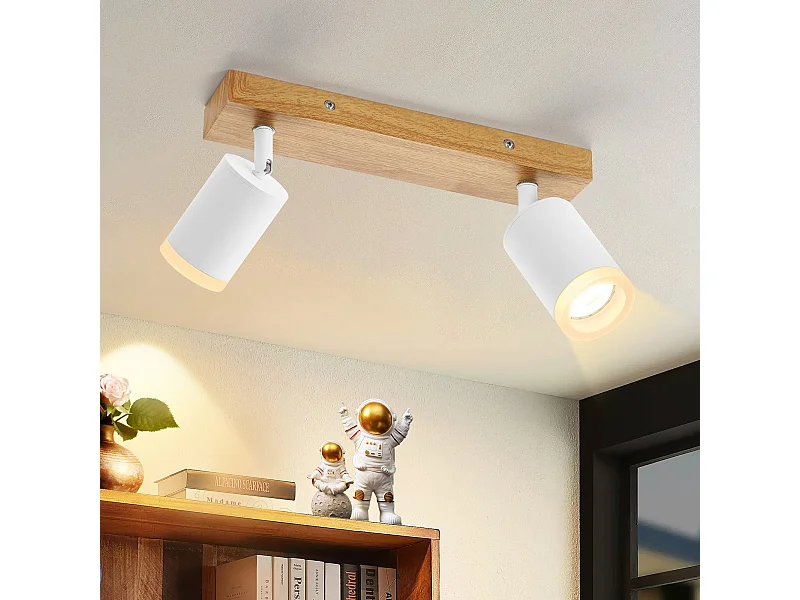 NETTLIFE Spot de plafond blanc GU10 spot mural en bois vintage pivotant sans ampoule orientable à 350° industriel