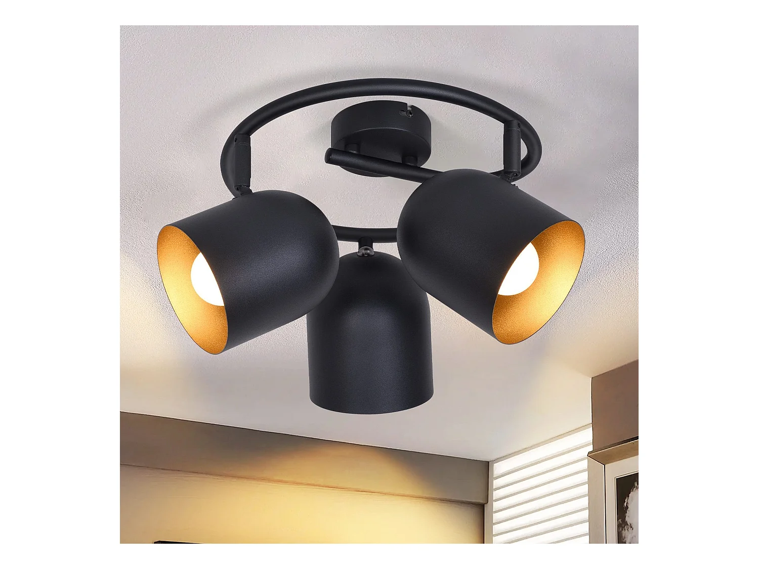 NETTLIFE Plafonnier E14 noir doré spot de plafond lampe de couloir industrielle vintage orientable sans ampoule orientable à 350°