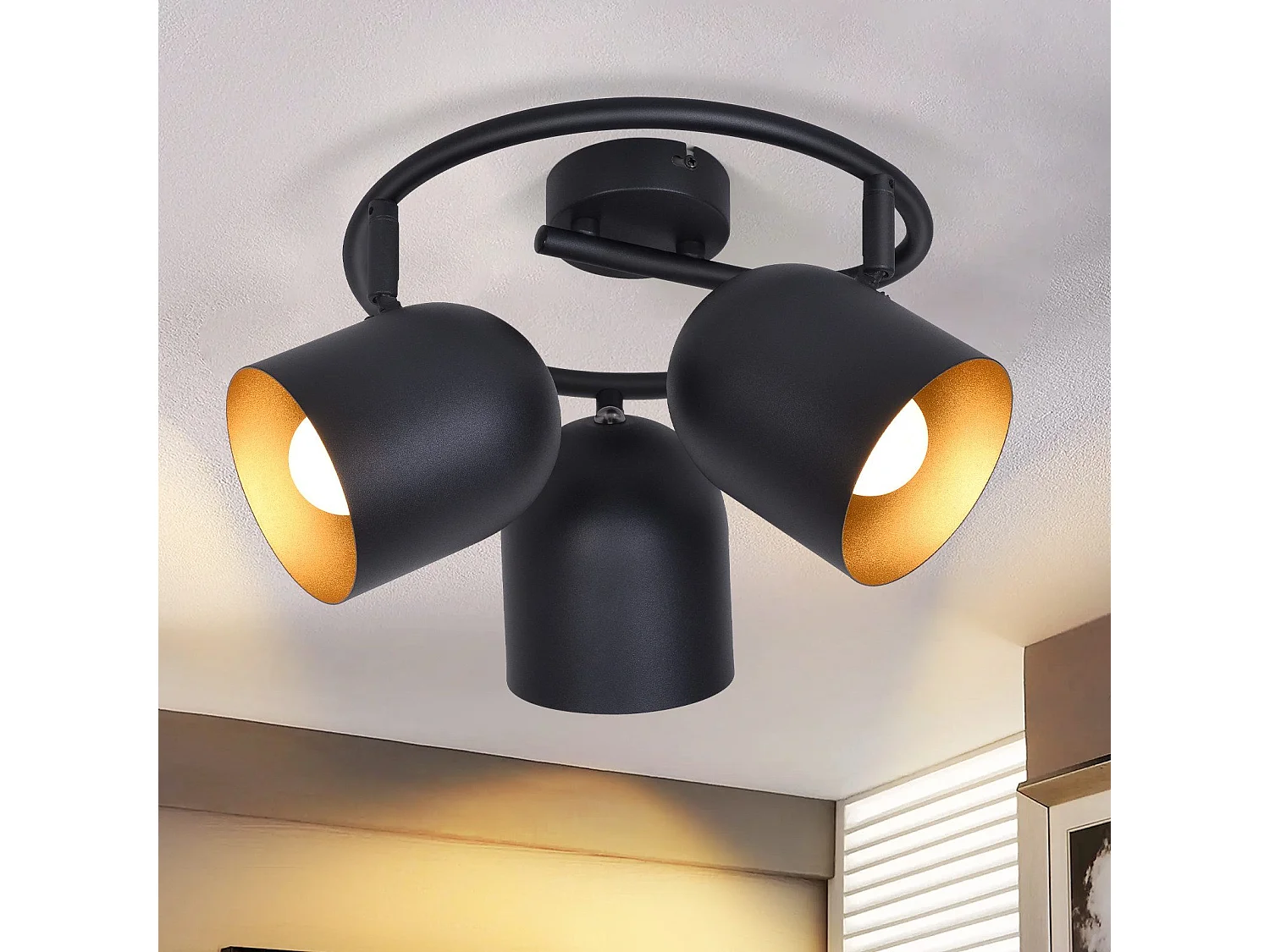 NETTLIFE Lampa sufitowa E14 czarno-złota vintage sufitowa reflektor regulowany bez żarówki 350° regulowany