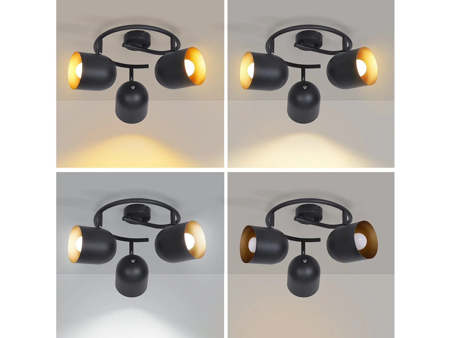 NETTLIFE Lampa sufitowa E14 czarno-złota vintage sufitowa reflektor regulowany bez żarówki 350° regulowany