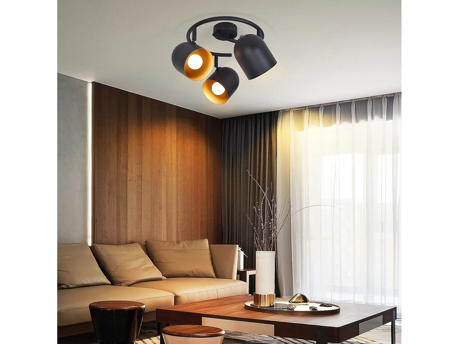 NETTLIFE Lampa sufitowa E14 czarno-złota vintage sufitowa reflektor regulowany bez żarówki 350° regulowany